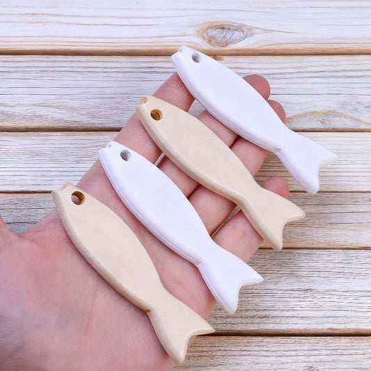 2pcs 2x7.9cm Fish-Shaped Wooden Beads