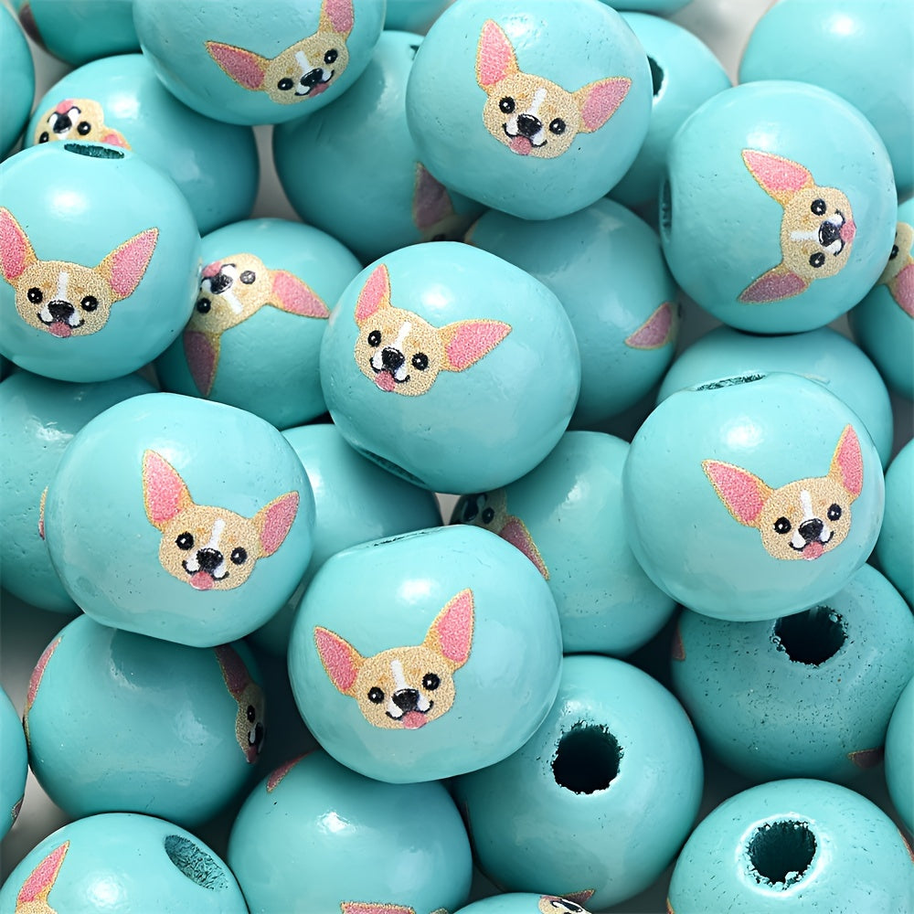 10PCS 16mm Puppy-Themed Wooden Bead Set