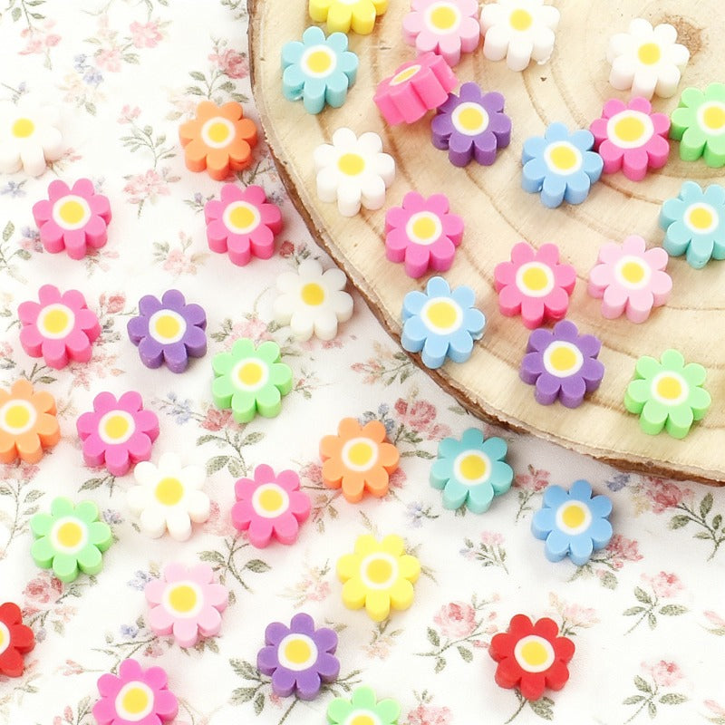 50/100pcs 10mm Colorful Flower Clay Beads