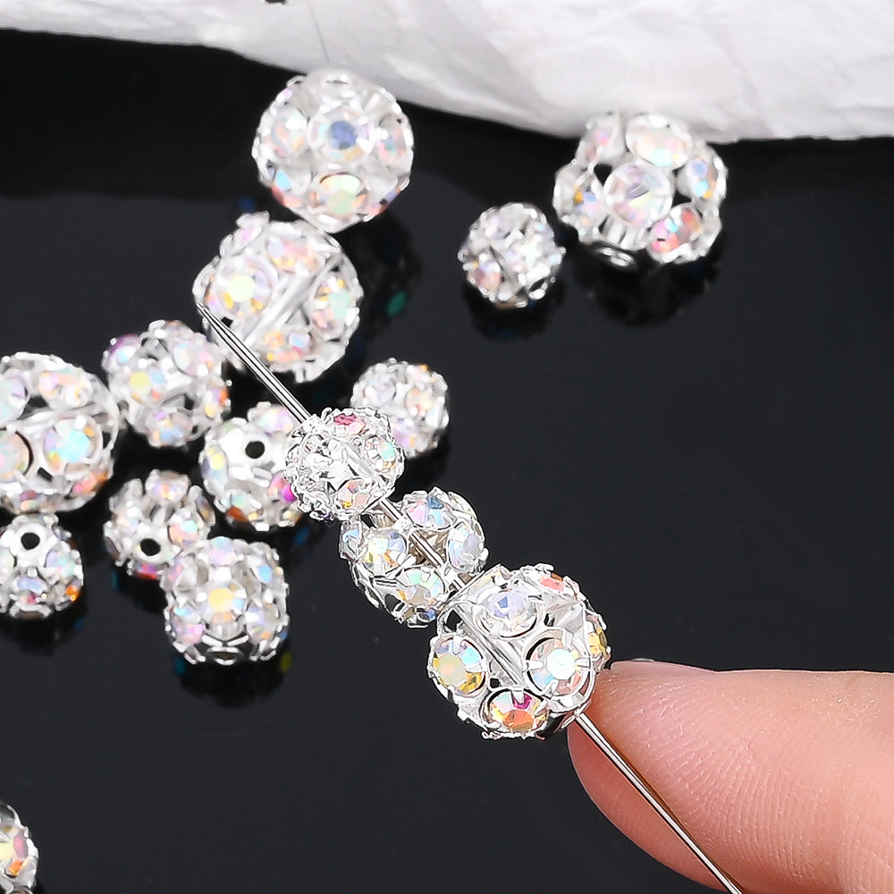 Mixed Color Alloy Rhinestone Round Spacer Beads