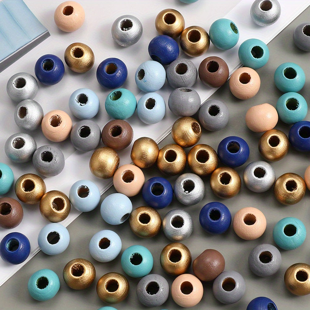 100PCS 12mm Multicolor Round Wooden Bead Set