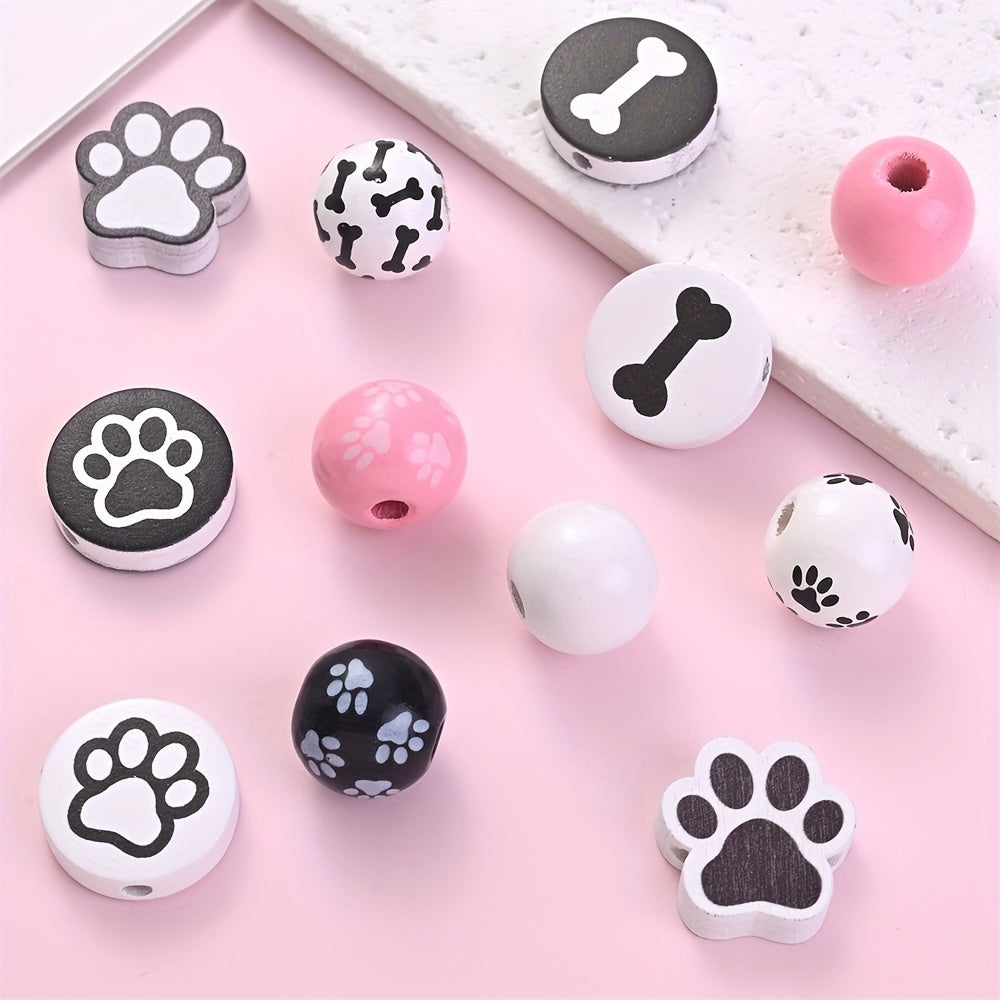 60pcs Mixed Paw Bone Wooden Beads