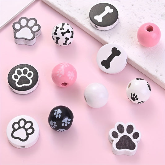 60pcs Mixed Paw Bone Wooden Beads