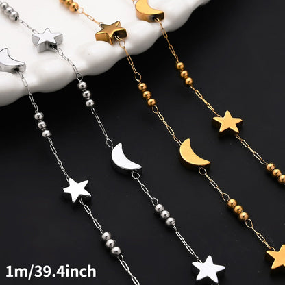 1m Gold & Silver Stainless Steel Star & Moon Bead Chain