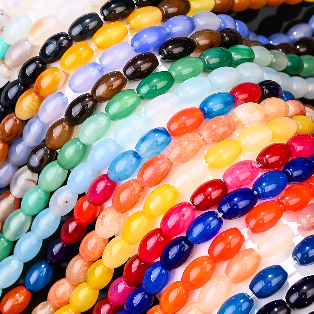 32pcs/strand 8x12mm Natural Agate Rice Shaped Beads