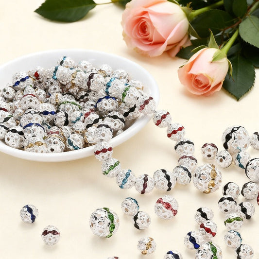 50pcs 6/8/10mm Fashion Colored Rhinestones Round Beads