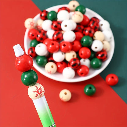 Christmas Wooden Round Beads