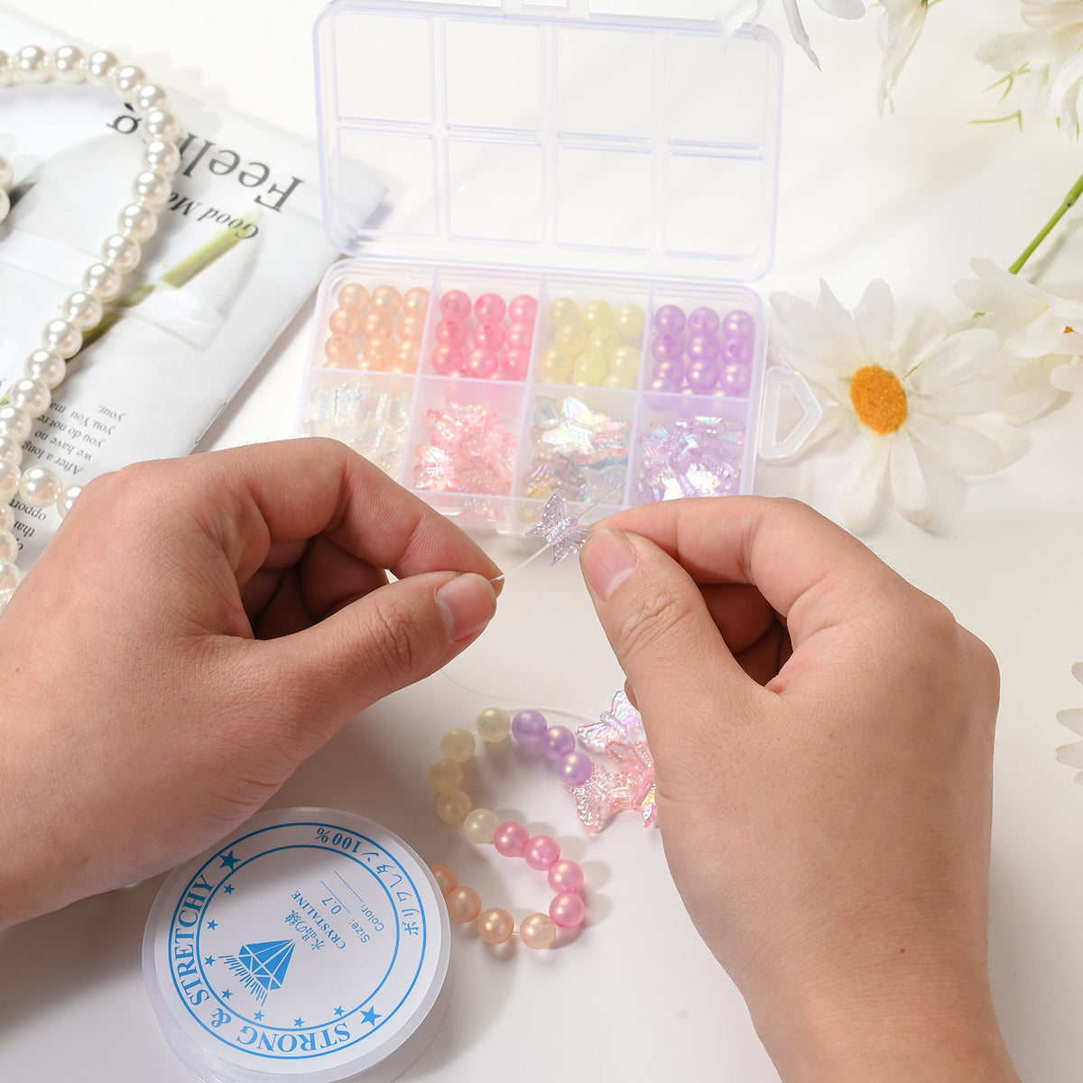 1 Box Macaron Butterfly & Pearl Acrylic Bead DIY Kit