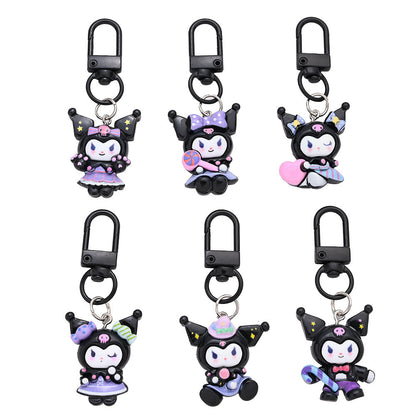 6pcs Kuromi Keychians Set Black Keychain Kit for Bag, Shoes, Coat Decor
