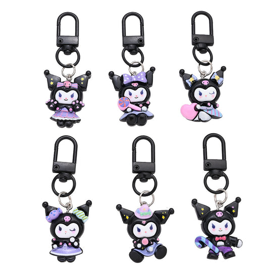 6pcs Kuromi Keychians Set Black Keychain Kit for Bag, Shoes, Coat Decor