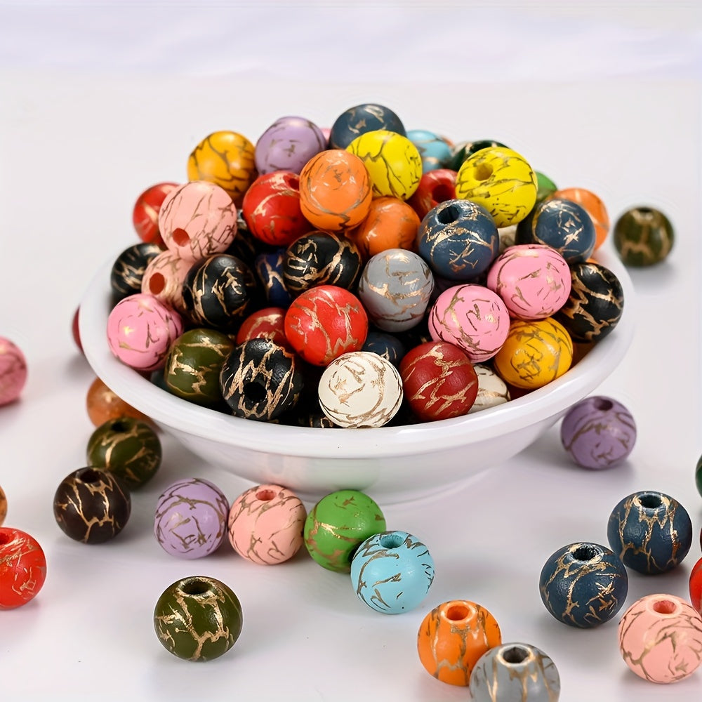 Colored Round Wood Beads with Gold Thread
