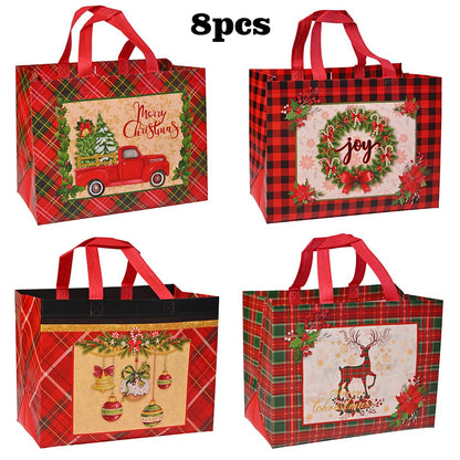 8-Piece 32x18x25 cm Christmas Plaid Tote Gift Bags