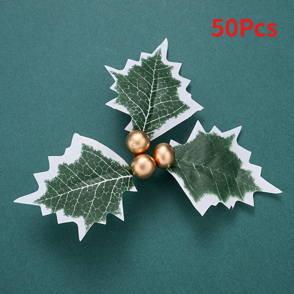 Simulated Christmas Green Leaves & Red Berry Decorations