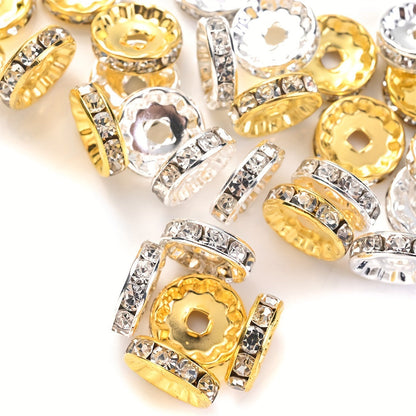20PCS 4×12mm Rhinestone Round Gold & Silver Spacer Bead Set