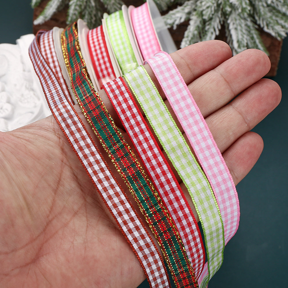 50 Yards/Roll 10 mm Christmas Plaid Satin Ribbon