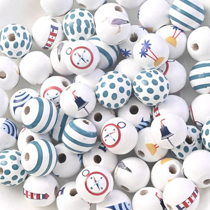 100pcs 16mm Ocean Style Wooden Beads