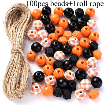 100pcs Mixed Wooden Beads + Jute Rope Set