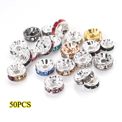 50pcs 4/6/8/10mm Rhinestone Alloy Spacer Beads