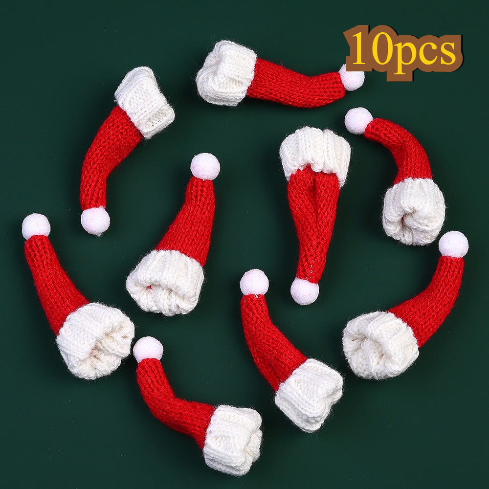 10PCS Mini Christmas Hat & Scarf Bottle Decoration Set