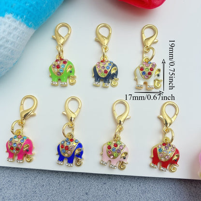 18PCS Rhinestone & Enamel Elephant Mini Keychain Set