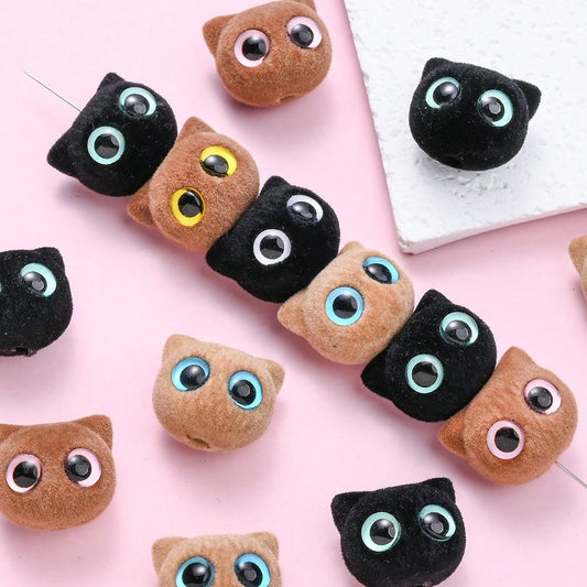 Big Eye Cat Flocking Acrylic Beads