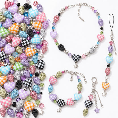 220pcs/box Mix Random Color Skull Heart Acrylic Beads Set