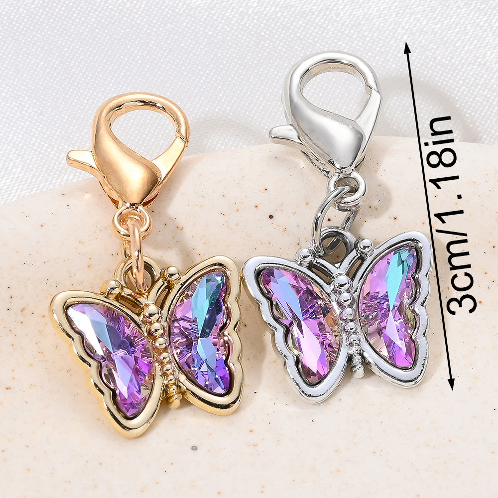 18PCS Multicolor Rhinestone Butterfly Mini Keychain Set