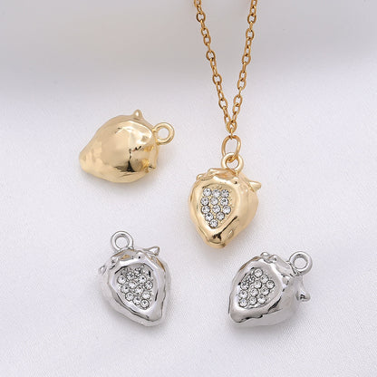 Strawberry Rhinestone Metal Pendant Charms