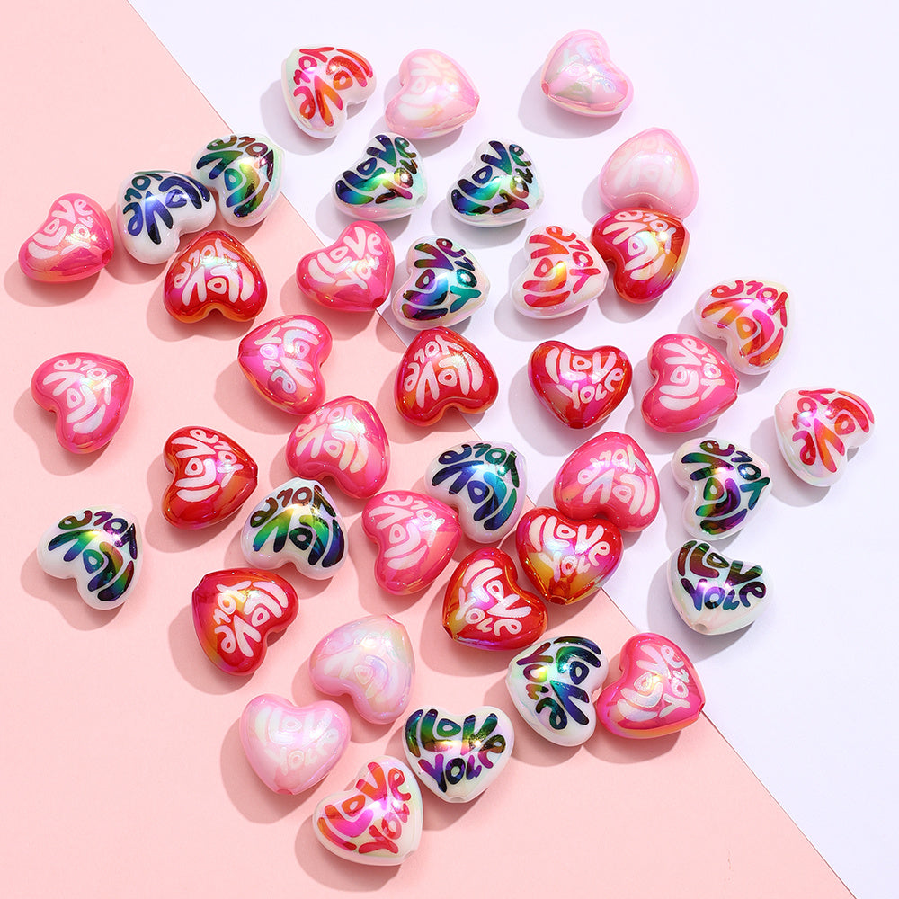I Love You Heart Acrylic Beads