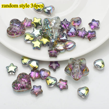 34pcs Star & Heart Electroplated Glass Beads