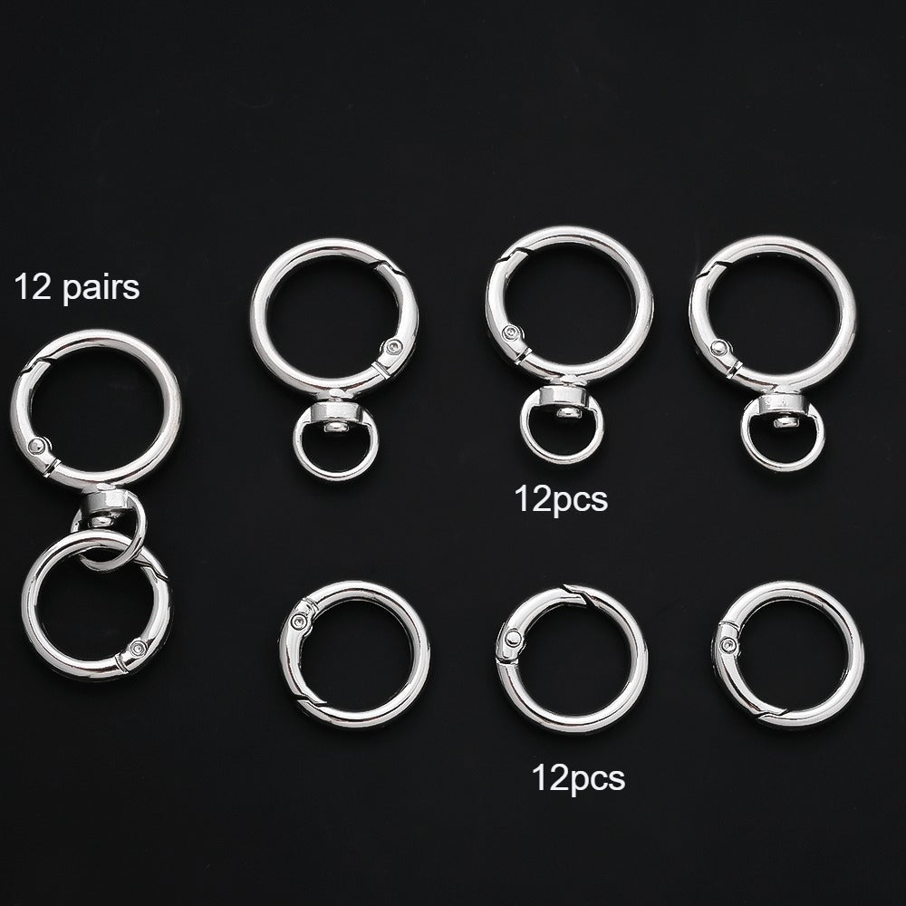 12 Pairs Double Circle 360° Rotatable Keychain Clasp Set