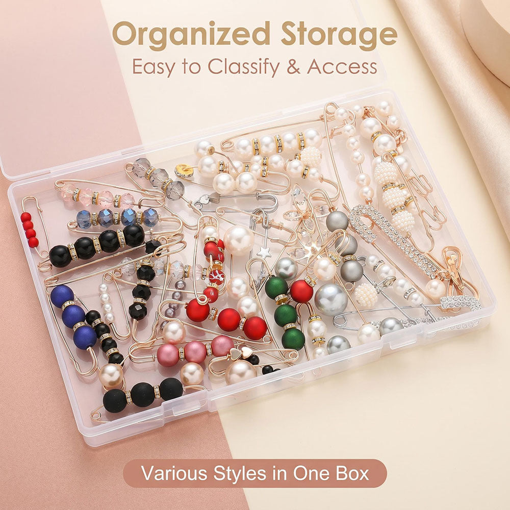 45PCS Mixed-Color Pearl Safety Pin Brooch Set