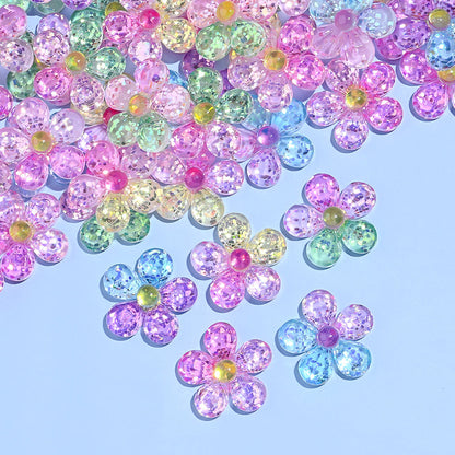 10PCS 25mm Glitter Lucky Flower Resin Embellishment Set