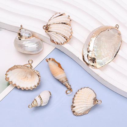 8-Piece Mixed Natural Shell Conch Charms with Gold Edges