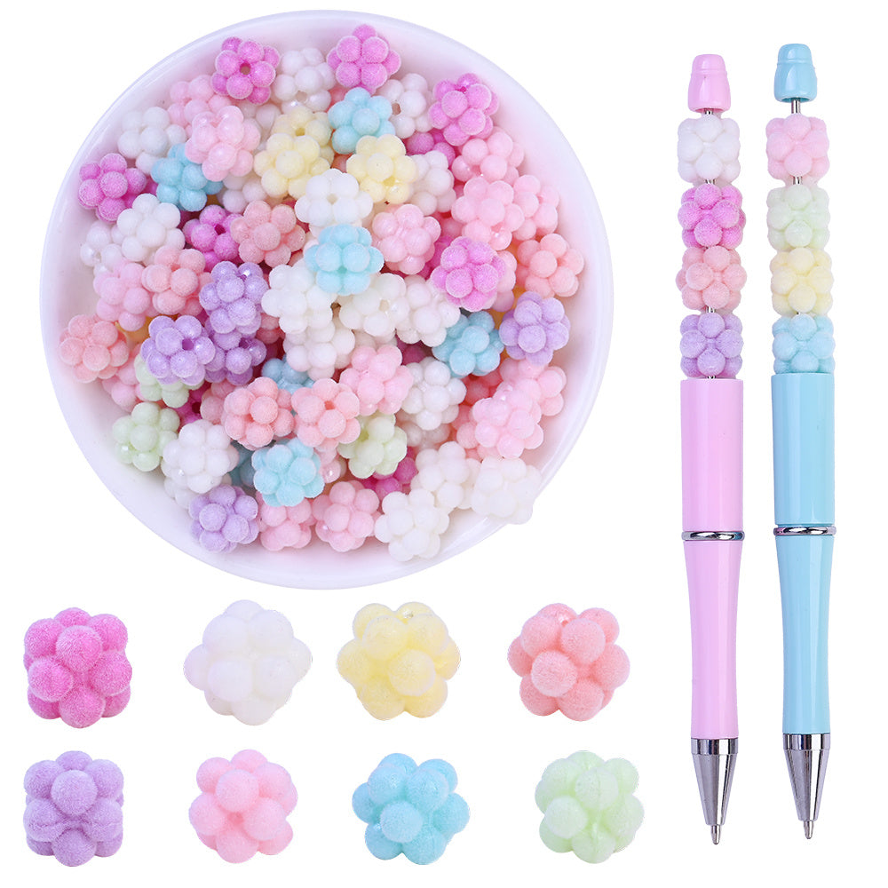 Macaron Color Flocked Flower Beads