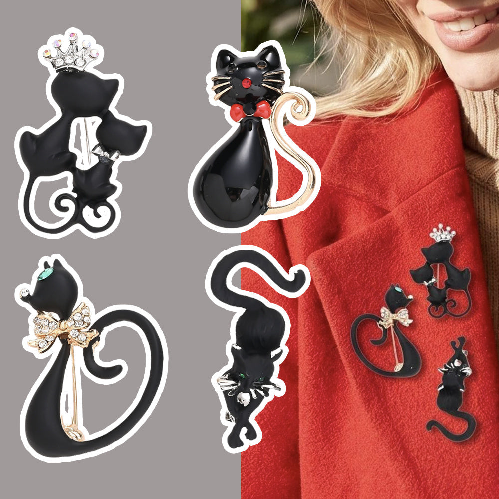 Black Cat Enamel Brooch Set