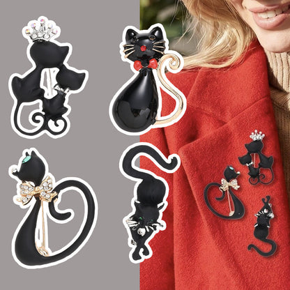 Black Cat Enamel Brooch Set