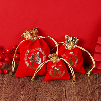 Flannel Lucky Drawstring Gift Bag