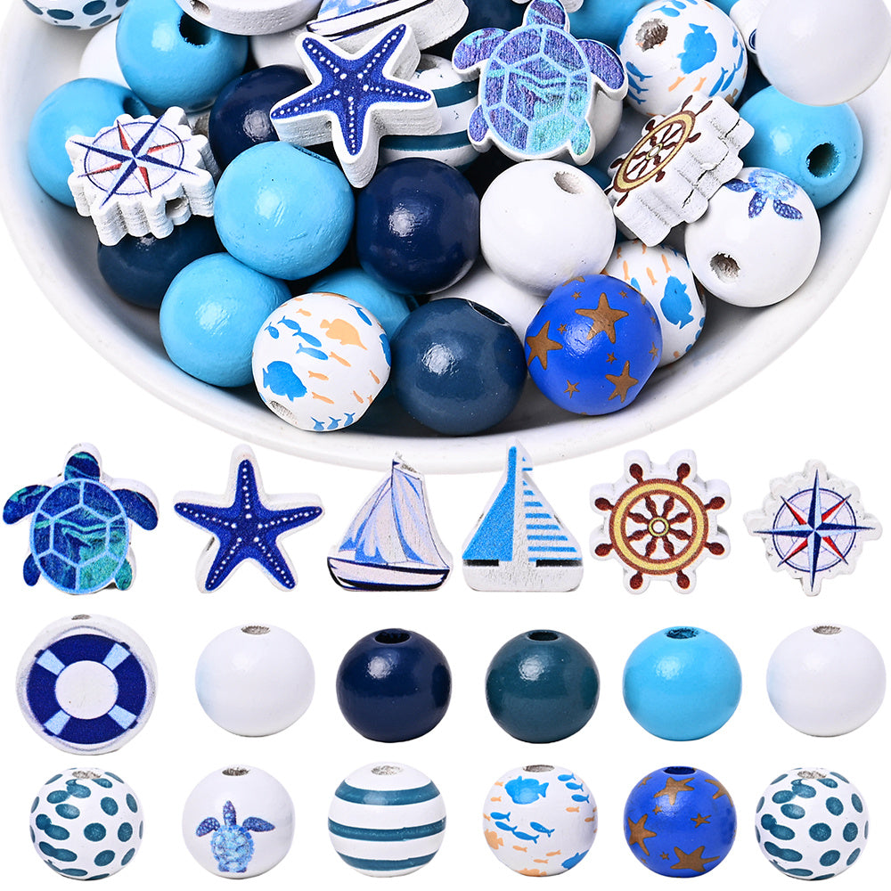 Marine-Themed Wooden Beads