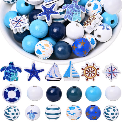 Marine-Themed Wooden Beads