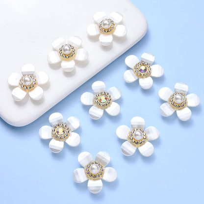 White Flower Acrylic Flatback Beads