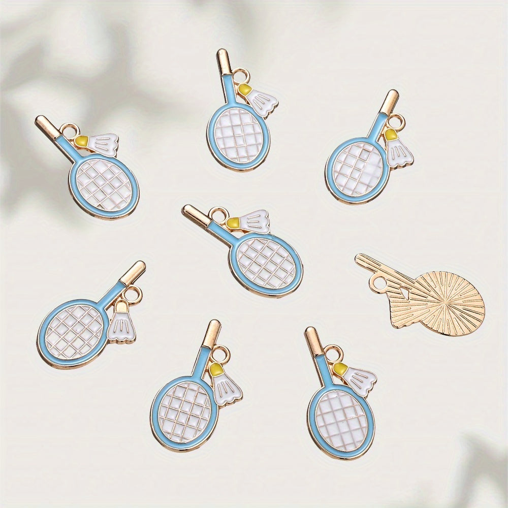 10PCS 11×22mm Colorful Badminton Racket Enamel Charm Set