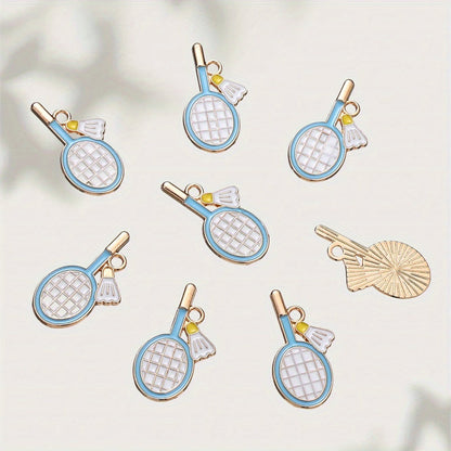 10PCS 11×22mm Colorful Badminton Racket Enamel Charm Set