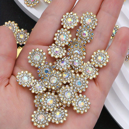 50pcs 13.8mm Two-Tone Sunflower Rhinestone Patch Beads
