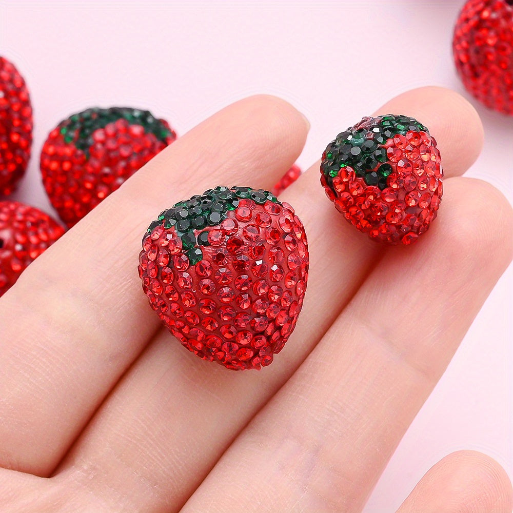 2pcs Handmade Disco Charm Strawberry Polymer Clay Beads