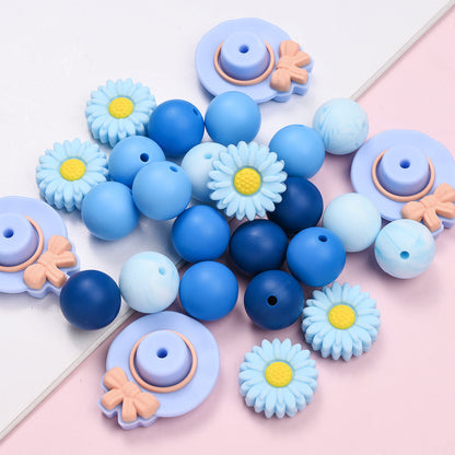 30PCS Hat & Daisy Silicone Bead Set