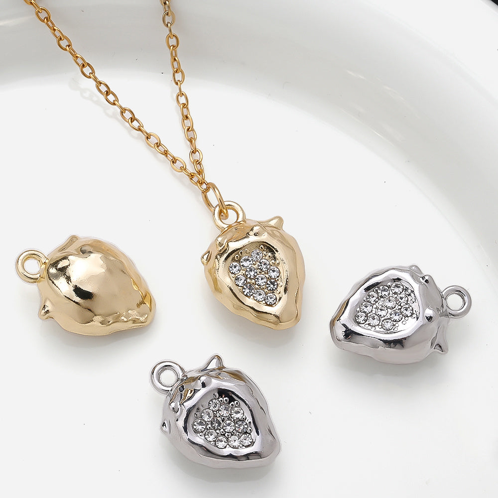 Strawberry Rhinestone Metal Pendant Charms