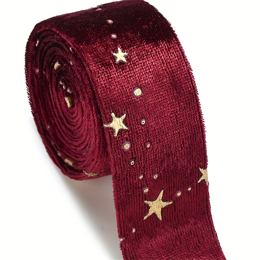 1m 25mm Gold Star Velvet Double-Sided Ribbon