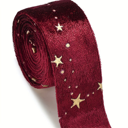 1m 25mm Gold Star Velvet Double-Sided Ribbon