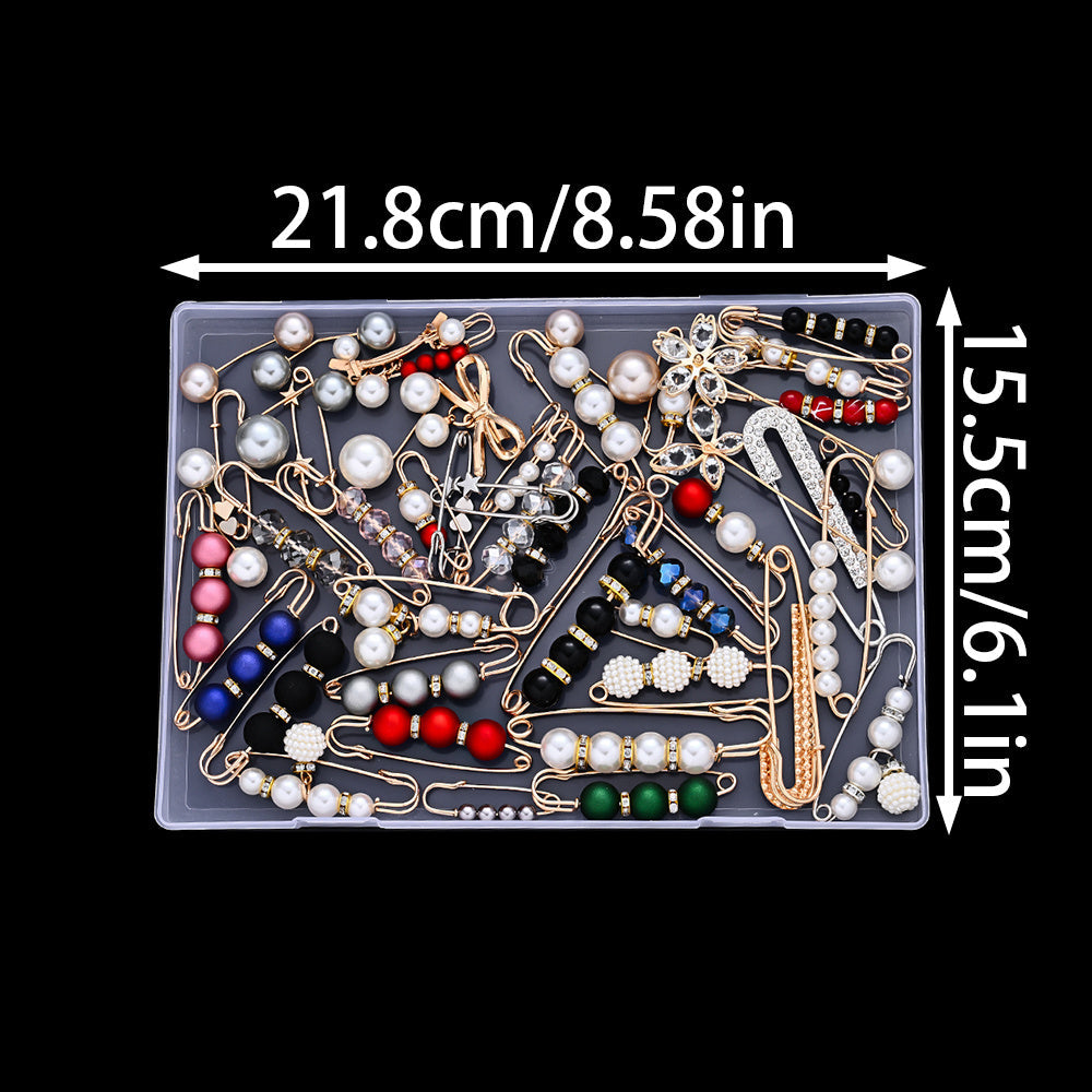 45PCS Mixed-Color Pearl Safety Pin Brooch Set